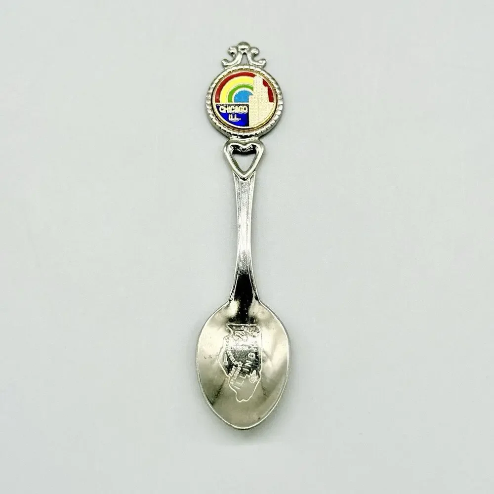 Fort USA Silver Pewter Chicago Illinois 1981 Vintage Souvenir Spoon 3.5
